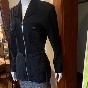 Mascara Size 10, Elegant Black Women's Jacket zip up and removable belt like new